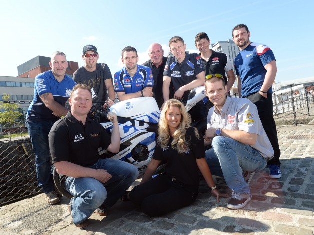 Some of the biggest names and brightest talents in real road racing have come together on board the SS Nomadic, Belfast to launch the 2014 Metzeler Ulster Grand Prix and give fans an exciting preview of this year’s event.  Pictured at the event is William and Michael Dunlop with Clerk of the Course Noel Johnston and UGP grid girl Sorrel Flack.  Pictured at the event are top road racers Paul Owen, Peter Hickman, William Dunlop, Dean Harrison, Dan Kneen, Michael Dunlop, Stephen Thompson and Jamie Hamilton with Clerk of the Course Noel Johnston and UGP grid girl Sorrel Flack at the launch of the 2014 Metzeler Ulster Grand Prix at Hamilton Dock, Belfast today.